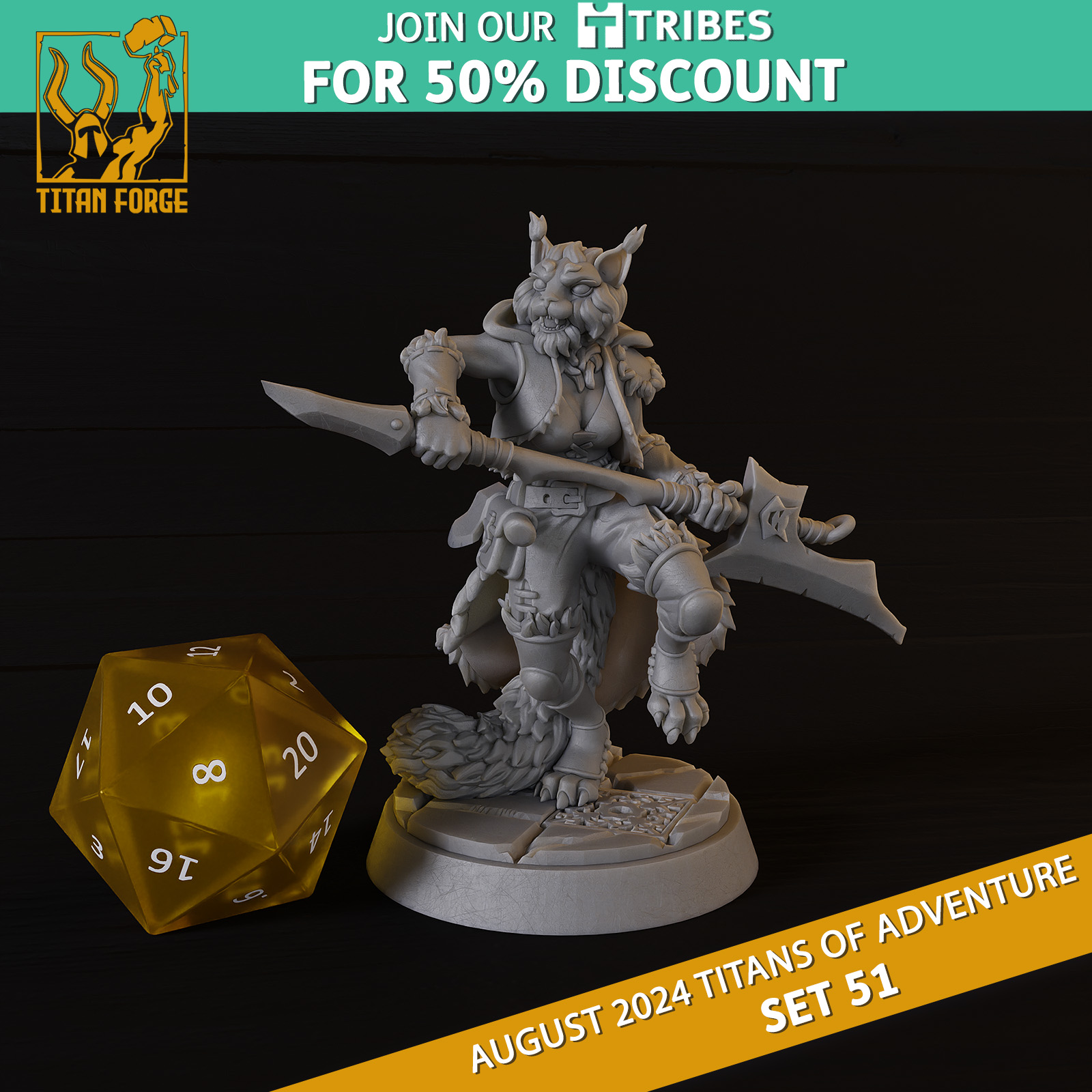 Catfolk Female Fighter RPG Hero Character D&D 5e - Titans of Adventure Set 51